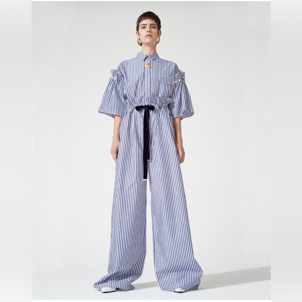 Mother Of Pearl No Frills Blue Striped Tall High Waisted WidE Leg Ruffle Pants